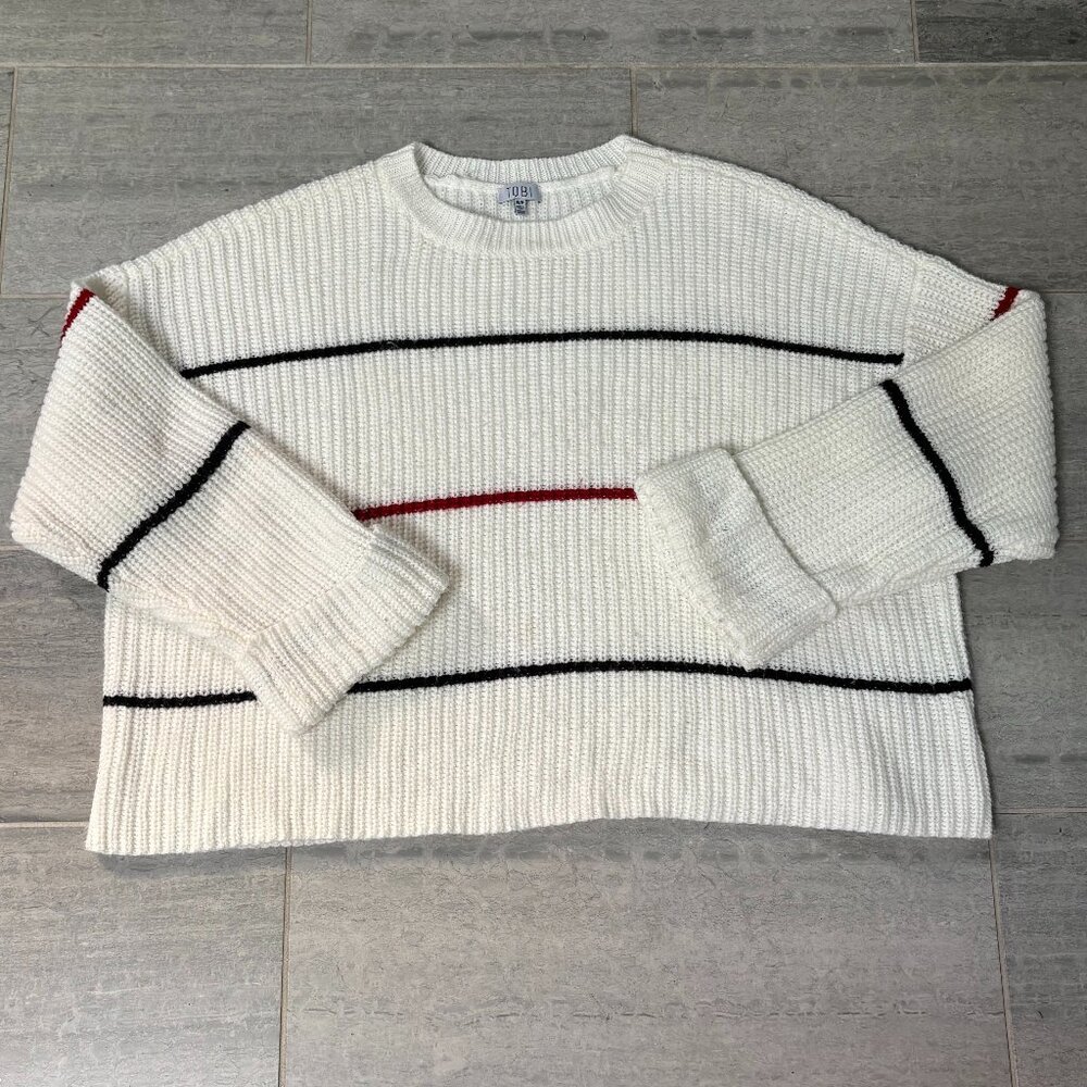 Tobi Stripe Elena Stripe Oversized Knit Sweater White Size Small